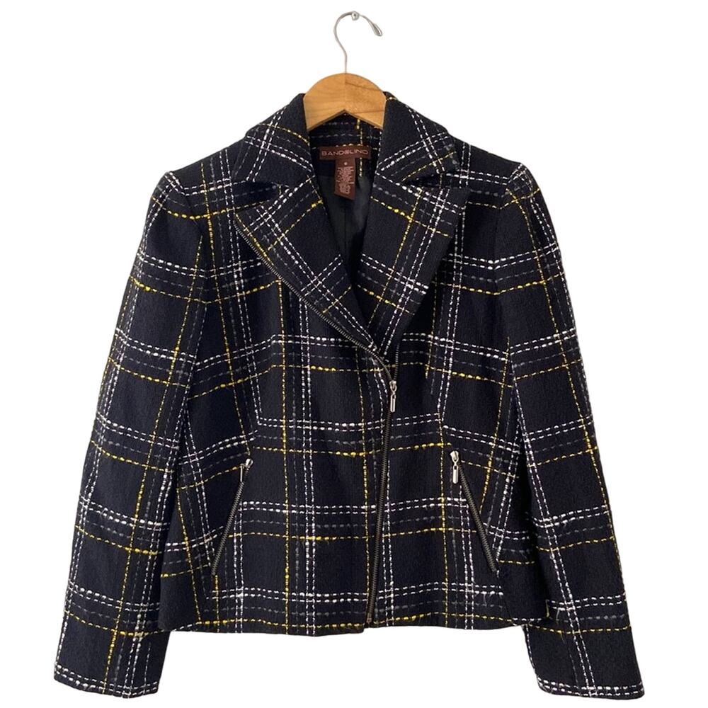 Bandolino Women's Y2K Black Tweed Cropped Moto Blazer Jacket Blazer Full Zip 6